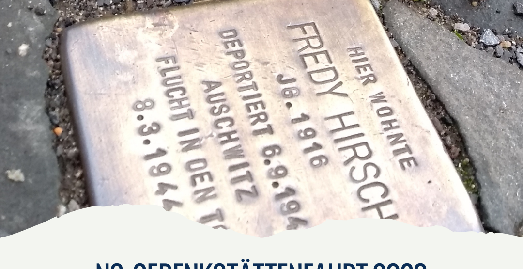 Stoplperstein, der in den Boden eingelassen ist, mit Namen eines im Holocaust ermordeten Juden.